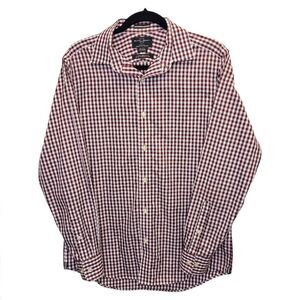 Black Brown 1826 Mens Fitted Non Iron LS Maroon Plaid Button Up Shirt 15.5 34